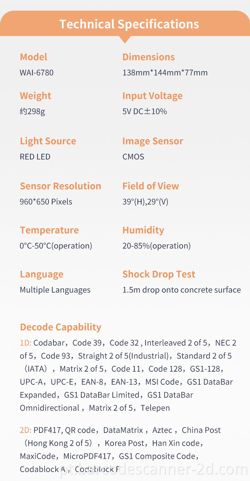 Winson Wai-6770 White Light Desktop Type Code Scanner 2D CMOS Scanner